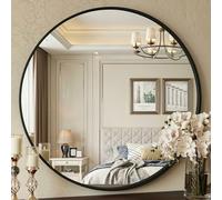 Clevich Round Wall Mirror 90cm, Black Framed Circle Mirror with Tempered Safety Glass, large Decorative Hanging Vanity Mirror for Wall, Hallway, Bathroom, Living Room & Bedroom Decor
