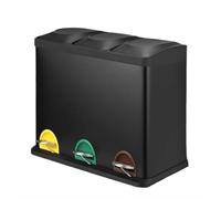 Clevich Trash Can 3 Compartments, 3 x 15 L Waste Separation System with Lid, 45 Litre Stainless Steel Pedal Bin, Removable Inner Bucket with Carry Handle, Waste Bin for Kitchen, Office, Black
