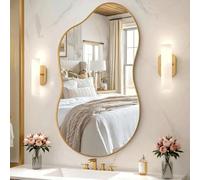 Clevich Wall Mirror, 66x116cm Cloud Wavy Hanging Mirror, Irregular Asymmetrical Bathroom Mirror with 3mm HD Tempered Glass and Aluminum Alloy Frame for Living Room/Bedroom/Entryway/Hallway (Gold)
