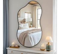 Clevich Wall Mirror, 66x116cm Cloud Wavy Hanging Mirror, Irregular Asymmetrical Bathroom Mirror with 3mm HD Tempered Glass and Aluminum Alloy Frame for Living Room/Bedroom/Entryway/Hallway (Black)