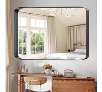 Clevich Wall Mirror, 90x60cm Rectangle Bathroom Mirror with HD Explosion-proof Tempered Glass, Black Aluminum Alloy Frame，Curved Corners & Pre-installed Hooks for Living Room/Bedroom/Entryway/Hallway