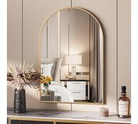 Clevich Wall Mirror 96x66cm, Arched Bathroom Mirror with Explosion-proof Tempered Glass, Aluminum Alloy Frame & Pre-Installed Hooks for Living Room/Bedroom/Hallway/Entryway (Gold)