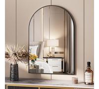 Clevich Wall Mirror 96x66cm, Arched Bathroom Mirror with Explosion-proof Tempered Glass, Aluminum Alloy Frame & Pre-Installed Hooks for Living Room/Bedroom/Hallway/Entryway (Black)