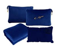 CLEXION 3 in 1 Travel Pillow and Blanket Set, Premium Soft 300 GSM Thick Airplane Blanket Compact with Bag for Long Trips Essentials, Hand Luggage Sleeve and Backpack Clip (Navy)