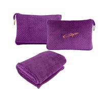 CLEXION Travel Blanket Pillow-Premium Soft 2 in 1 Airplane Blanket for Long Trips Essentials with Bag Pillowcase, Hand Luggage Sleeve and Backpack Clip (Violet)