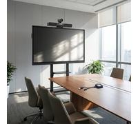 Cleyver Bar Large Room BYOD Video Conferencing Kit A complete video conferencing kit featuring a 4K dual-sensor bar with AI capabilities, a 75-inch 4K