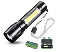 CLEZGO LED Emergency Handheld Flashlight USB Rechargeable Flashlight 3 Modes Adjustable Focus,Portable Waterproof LED Flashlight with COB Side Lights，Best Tactical Torch for Hurricane (1pack)