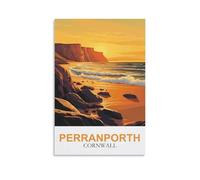 CLFMHNAS Perranporth Cornwall Vintage Travel Poster 24x36inch(60x90cm) Canvas Wall Art Prints