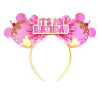 CLGIFT Birthday Neon Pink Minnie Mouse Ears Headband Sequins Bow Silver gold blue minnie ears Rainbow Sparkle Mouse EarsClassic Red Sequin Minnie Ears (Birthday Pink)