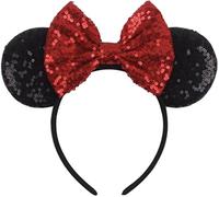CLGIFT Red sparkle minnie ears, Silver gold blue minnie ears, Rainbow Sparkle Mouse Ears,Classic Red Sequin Minnie Ears (Classic red)