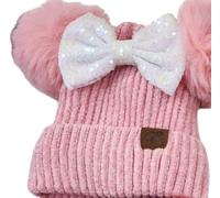 CLGIFT Rose Gold Minnie Ears Beanie, Mickey Winter Hat, Holiday Christmas, Minnie Fall Hat (Pink/AB)
