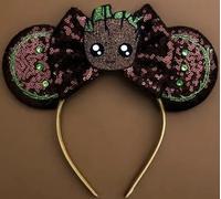 CLGIFT Super Hero Minnie Ears, Adult Women Mouse Ears, Green Sequin Bow, One size fits all, Groot (Handmade)