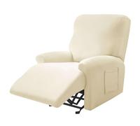CLGTY Polyester 4-piece Recliner Chair Covers, Stretch Soft Lazy Boy Reclining Sofa Slipcover With Pocket Armchair Covers For Kids Pets Cat Dog-ivory-1 seater