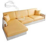 CLGTY Waterproof Couch Cushion Covers For Sofa, PU Leather L-Shaped Seat Cushion Cover Individual Separate Sectional Sofa Slipcovers Form Fitted For Cat Dog-yellow-Large 4 seater