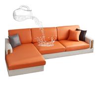 CLGTY Waterproof Couch Cushion Covers For Sofa, PU Leather L-Shaped Seat Cushion Cover Individual Separate Sectional Sofa Slipcovers Form Fitted For Cat Dog-orange-Large 4 seater