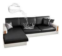 CLGTY Waterproof Couch Cushion Covers For Sofa, PU Leather L-Shaped Seat Cushion Cover Individual Separate Sectional Sofa Slipcovers Form Fitted For Cat Dog-black-Large 1 seater