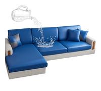CLGTY Waterproof Couch Cushion Covers For Sofa, PU Leather L-Shaped Seat Cushion Cover Individual Separate Sectional Sofa Slipcovers Form Fitted For Cat Dog-blue-Oversize 2 seater