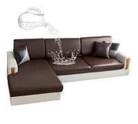 CLGTY Waterproof Couch Cushion Covers For Sofa, PU Leather L-Shaped Seat Cushion Cover Individual Separate Sectional Sofa Slipcovers Form Fitted For Cat Dog-Deep coffee-Large 3 seater