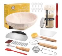 Clheatky Bread Fermentation Basket 23 cm Round, 11 Pieces Complete Baker Kit, Natural Cane Banetons, Sourdough Bread Basket for Beginners and Experienced