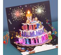 Clheatky Musical Birthday Cards, Pop Up Birthday Card with Music and Light, Firework Greeting Card with Interactive Blowable Candle, Birthday Gifts for Women Men Kids Child Father Wife, Purple