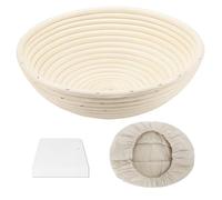 Clheatky Natural Rattan Proofing Basket with Linen Lining & Scraper - 23cm x 8.5cm Round, Perfect for Artisan Bread Baking, Dough Rising, and Sourdough Proofing