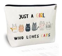 CLHHM Makeup Bag, Just A Girls Who Loves Cats, Cat Lover Print Travel Toiletry Bag Gifts for Friends, Woman, Sisters and Daughters, Halloween, Birthdays, Christmas, White
