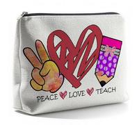 CLHHM Teacher Appreciation Makeup Bag, Peace & Love Design Zipper Cosmetic Pouch for Women Educators, Compact Purse Organizer, Inspirational Teach Gifts for Birthdays, Teacher’s Day
