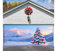 Clhjinruoliu Christmas Garage Door Banner Cover, Merry Xmas Backdrop Banner, Garage Door Covers Large Christmas Backdrop Decorationsfor Indoor Outdoor Party,Christmas Tree,16 * 7FT