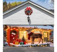 Clhjinruoliu Christmas Garage Door Banner Cover, Merry Xmas Backdrop Banner, Garage Door Covers Large Christmas Backdrop Decorationsfor Indoor Outdoor Party,Deer,13 * 6FT