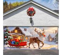Clhjinruoliu Christmas Garage Door Cover, Christmas Garage Door Banner Decoration, Santa Claus Backdrop, Merry Xmas Backdrop Cover for Indoor Outdoor Wall Decor,Reindeer,8 * 7ft