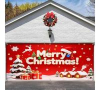 Clhjinruoliu Christmas Garage Door Cover, Christmas Garage Door Banner Decoration, Santa Claus Backdrop, Merry Xmas Backdrop Cover for Indoor Outdoor Wall Decor,Christmas tree,8 * 7ft