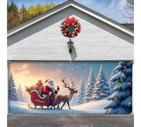 Clhjinruoliu Christmas Garage Door Cover, Christmas Garage Door Banner Decoration, Santa Claus Backdrop, Merry Xmas Backdrop Cover for Indoor Outdoor Wall Decor,Forest,16 * 7ft