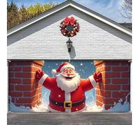Clhjinruoliu Christmas Garage Door Cover, Garage Door Covers Large Christmas Backdrop Decorations, Merry Xmas Backdrop Banner for Indoor Outdoor Party,Santa Claus,16 * 7FT