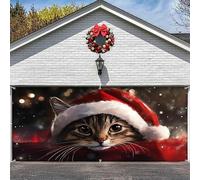 Clhjinruoliu Christmas Garage Door Cover, Garage Door Covers Large Christmas Backdrop Decorations, Merry Xmas Backdrop Banner for Indoor Outdoor Party,Kitten,6.5 * 5FT