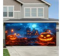 Clhjinruoliu Halloween Garage Door Decorations, Hanging Backdrop Door Cover, Halloween Garage Wall Decorations, Death Graveyard Ghost Theme for Outdoor Indoor,Pumpkin Town,16 * 7ft