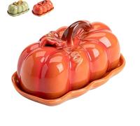 Clhjinruoliu Halloween Pumpkin Butter Dish with Lid, Ceramic Cute Pumpkin Butter Dish, Fall Kitchen Countertop Tray, Covered Porcelain Butter Container for Refrigerator, for Everyday Use,Orange