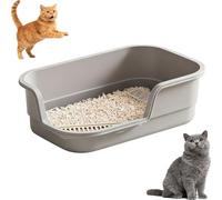 clhjinruoliu Semi Enclosed Cat Litter Boxs with High Sides, High Wall Low Entry Litter Box for Senior Cats, Durable Plastic Easy Clean Extra Large Cat Litter for Indoor Pet Potty,Gray,16.5in