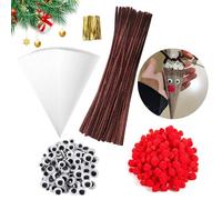 CLHXWU 500 Pcs Brown Pipe Cleaners Craft Set, 100 Chenille Stems with 100 Candy Bag, 100 Pompoms and 200 Wiggle Googly Eyes for DIY Christmas Reindeer Gifts Handmade