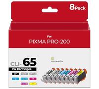 CLI-65 Ink Cartridges with Chip for PIXMA PRO 200 Printer - Compatible with Canon CLI-65 CLI65 Ink Cartridge Replacement for PIXMA PRO-200S Printer, 8 Color Pack (1BK, 1C, 1M, 1Y, 1PM, 1PC, 1GY, 1LGY)