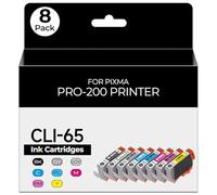 CLI-65 Pro 200 Ink Cartridges Compatible for Canon 65 Ink Cartridge 8 Pack | CLI65 CLI-65 Ink Cartridge Compatible for Canon pro 200 Ink Cartridges for PIXMA Pro 200 Pro-200 Pro 200s Pro200 Printers