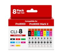 CLI-8 Ink Cartridges Pixma Pro9000 Pro9000 Mark II Compatible for Canon 8 CLI8 CLI 8 CLI-8 Color Multi Pack Ink Tank with Pixma Pro9000 Pixma Pro9000 Mark II Pro9000 Pro 9000 Printers (8-Pack)