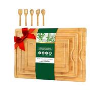 Click Bargain Bamboo Chopping Board Set - Large 38x25cm Wooden Cutting Board with Juice Groove & 5-Piece Utensil Set - Reversible Board for Meat, Vegetables, Cheese & Bread