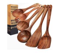Click Bargain Kitchen Utensils Set, Utensils Tools, 6PCS Kitchen Utensils Set Includes Wok Spatula, Frying Spatula, Skimmer, Salad Fork Mixing Spoon, Serving Spoon (Teak Wood)
