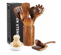 Click Bargain Wooden Utensil Set and Holder Spatula Set for Cooking Wooden Kitchen Accessories 9PCS Set