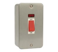 Click CL203 Metal Clad 45A 2 Gang (Vertical) DP Plate Switch with Neon