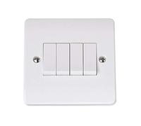 Click CMA9014 10AX 4 Gang 2 Way Single Plate Switch. White Rounded Edges