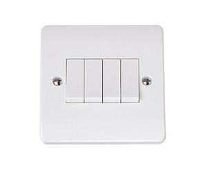 Click CMA9014 10AX 4 Gang 2 Way Single Plate Switch. White Rounded Edges