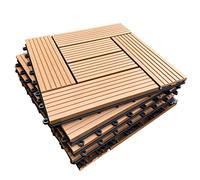 CLICK-DECK Composite Decking Tiles 30x30cm Interlocking Outdoor Deck Tiles | Patio, Balcony, Roof Terrace & Hot Tub | Easy Installation | Low Maintenance, Weather-Resistant (6 Tiles, Teak Mosaic)