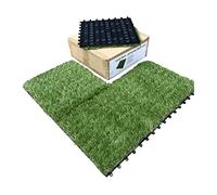 CLICK-DECK Composite Decking Tiles | Patio, Balcony, Concrete, Hot Tub Deck Tiles | 30x30cm Square Connect Flooring | Easy Installation | Low Maintenance | (6X Deck Tiles, Artificial Grass)