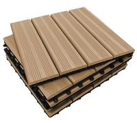 CLICK-DECK Composite Plus Decking Tiles | Patio, Balcony, Concrete, Hot Tub Deck Tiles | 30x30cm Square Connect Flooring | Easy Installation | Low Maintenance | Drainage (36x Deck Tiles, Teak)